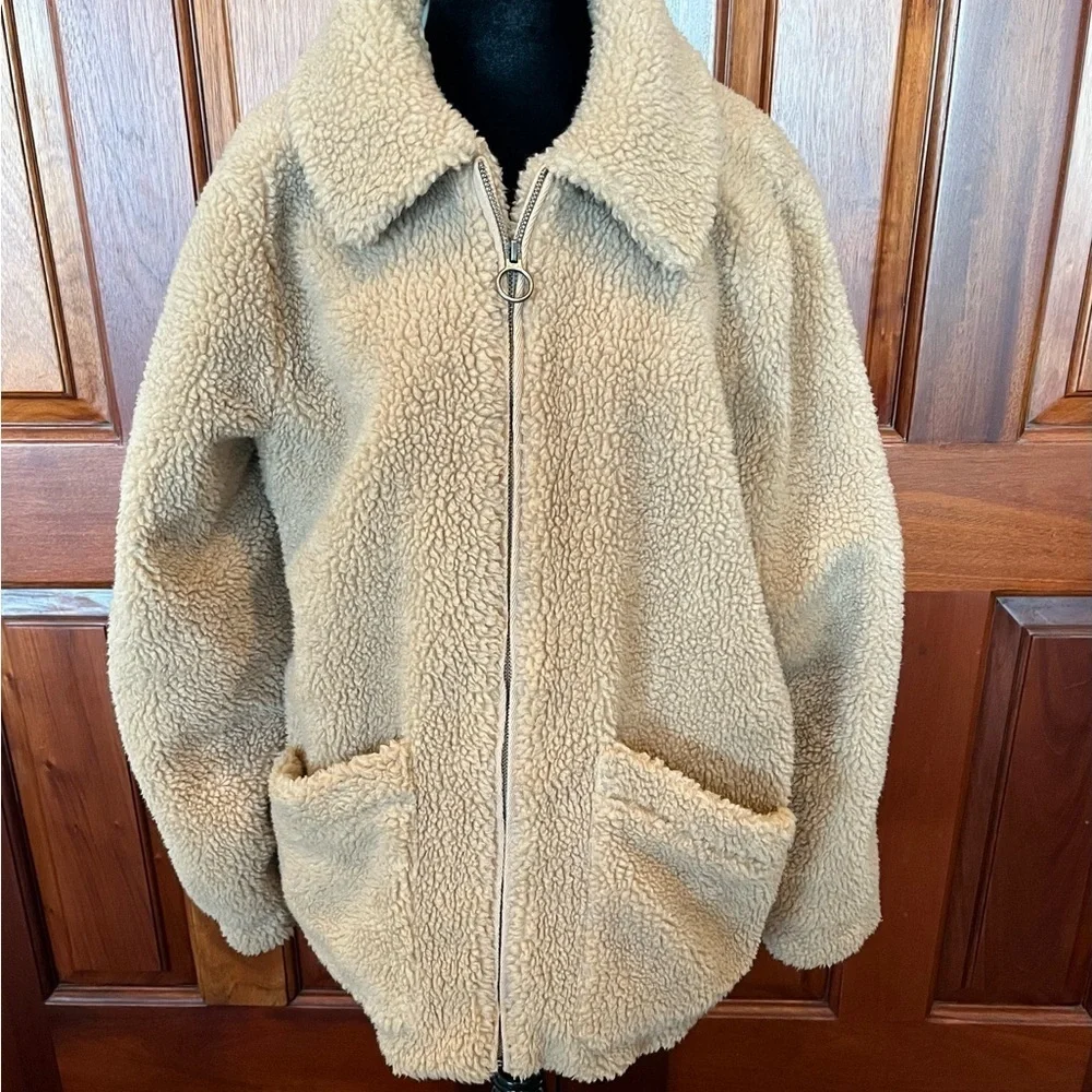 Hollister Teddy Sherpa Hoodie Jacket Brown Fleece Zip Front Size XL Cozy Fall